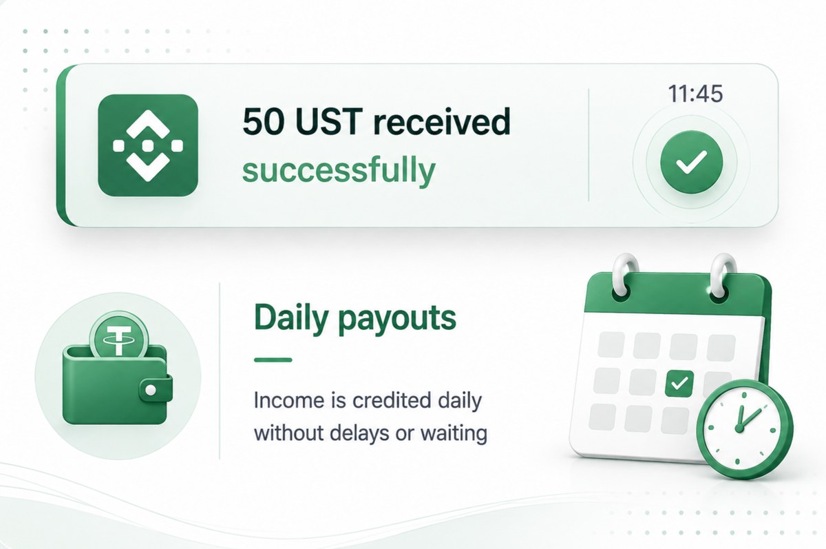 Daily payouts — income is credited daily without delays or waiting